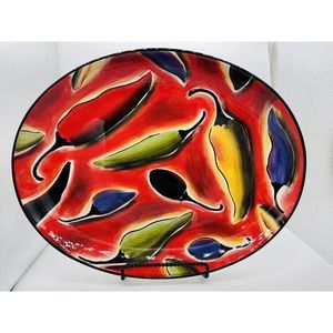2003 Clay Art Red Hot Chili Hand-Painted Stonelite Serving Dish Tray 17.5”x 14”